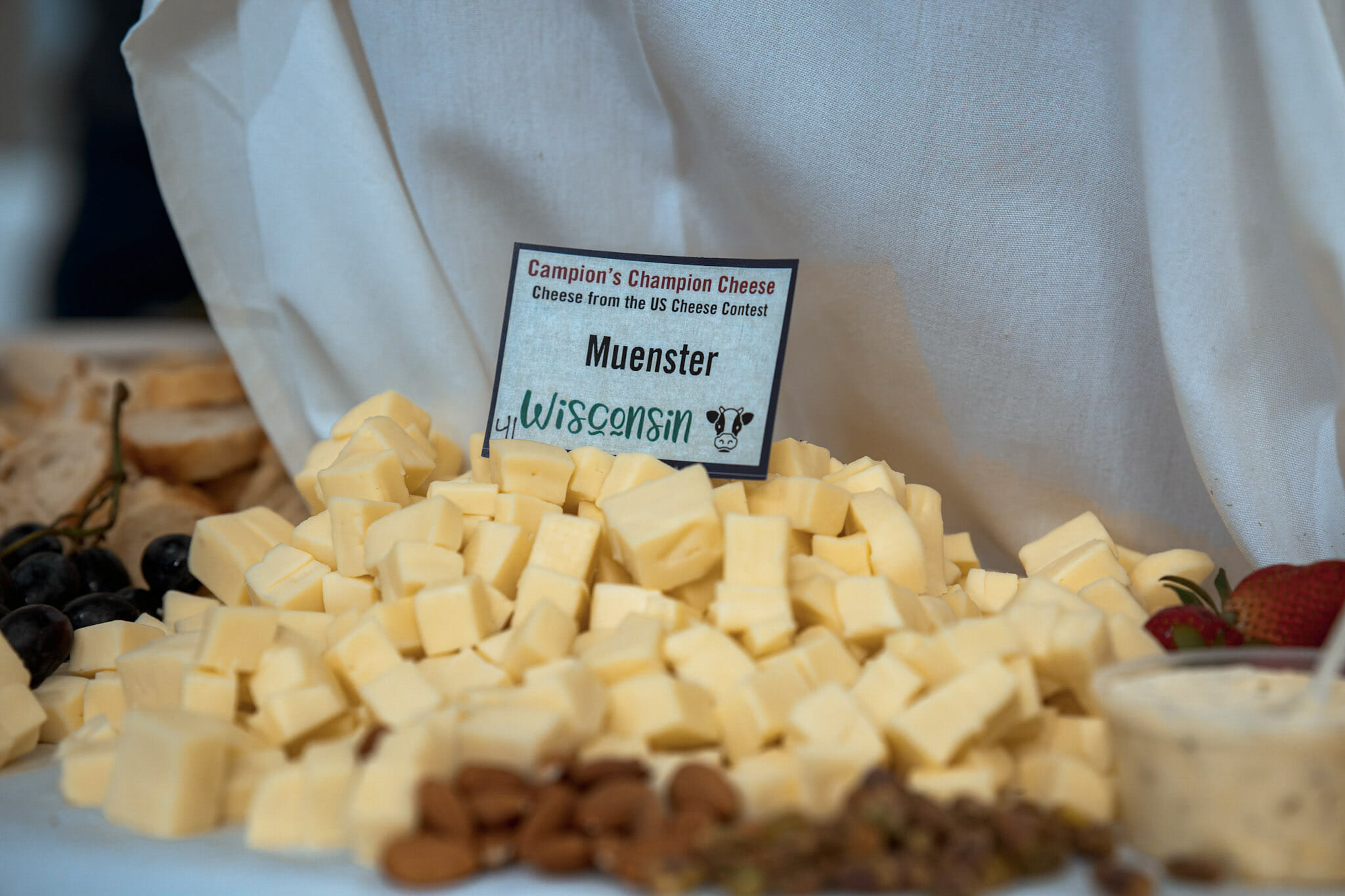 Muenster Cheese Display with almonds and pistachios