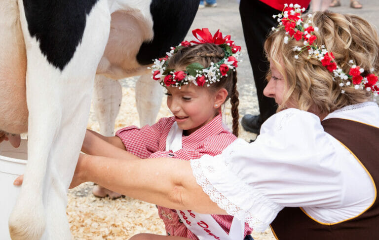 2018 Cheese Days Princess Lauren Stelter milking a cow